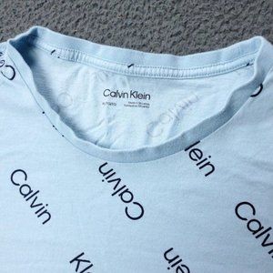 Calvin Klein All Over Print T Shirt Short Sleeve Blue Mens XL